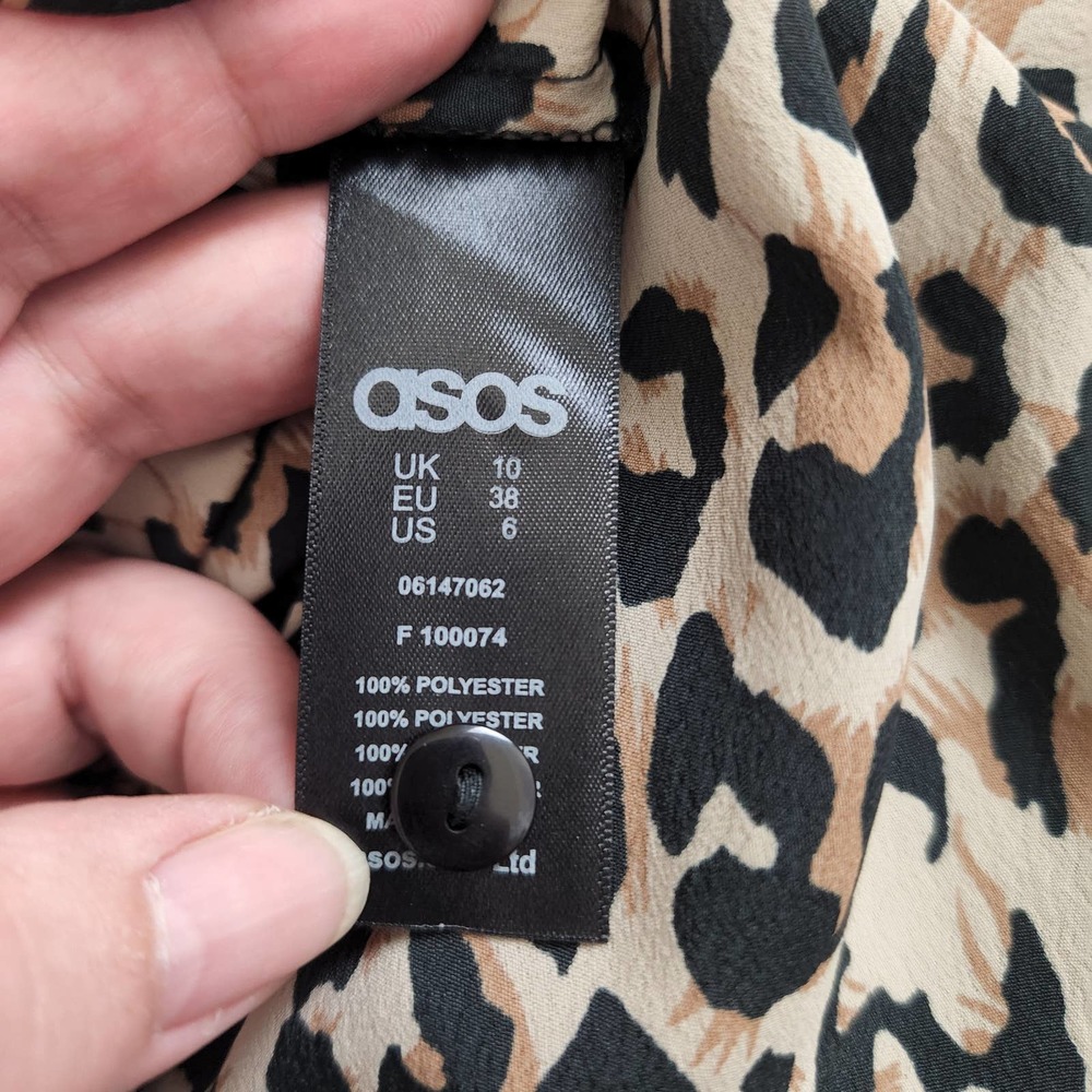 Asos Women's High Ruffle Neck Long-sleeve Leopard Tiered Mini Dress 6 - Picture 8 of 8